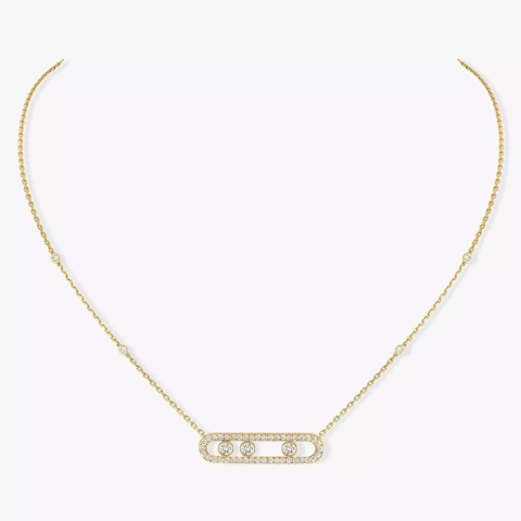 Vertical 18K Yellow Gold Move Diamond Pave Necklace