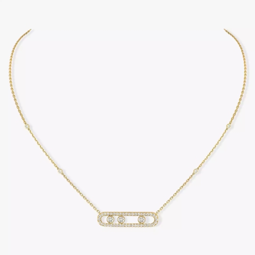 Vertical 18K Yellow Gold Move Diamond Pave Necklace