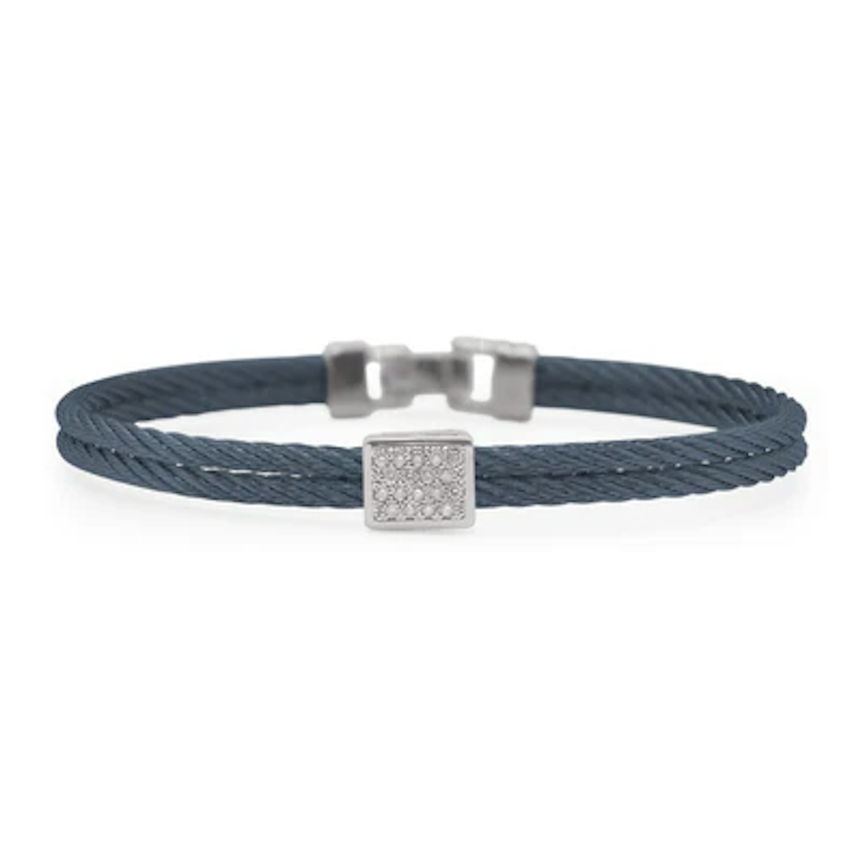 Vertical Stainless Steel 18K White Gold Classique Diamond Blueberry 2-Row Bangle
