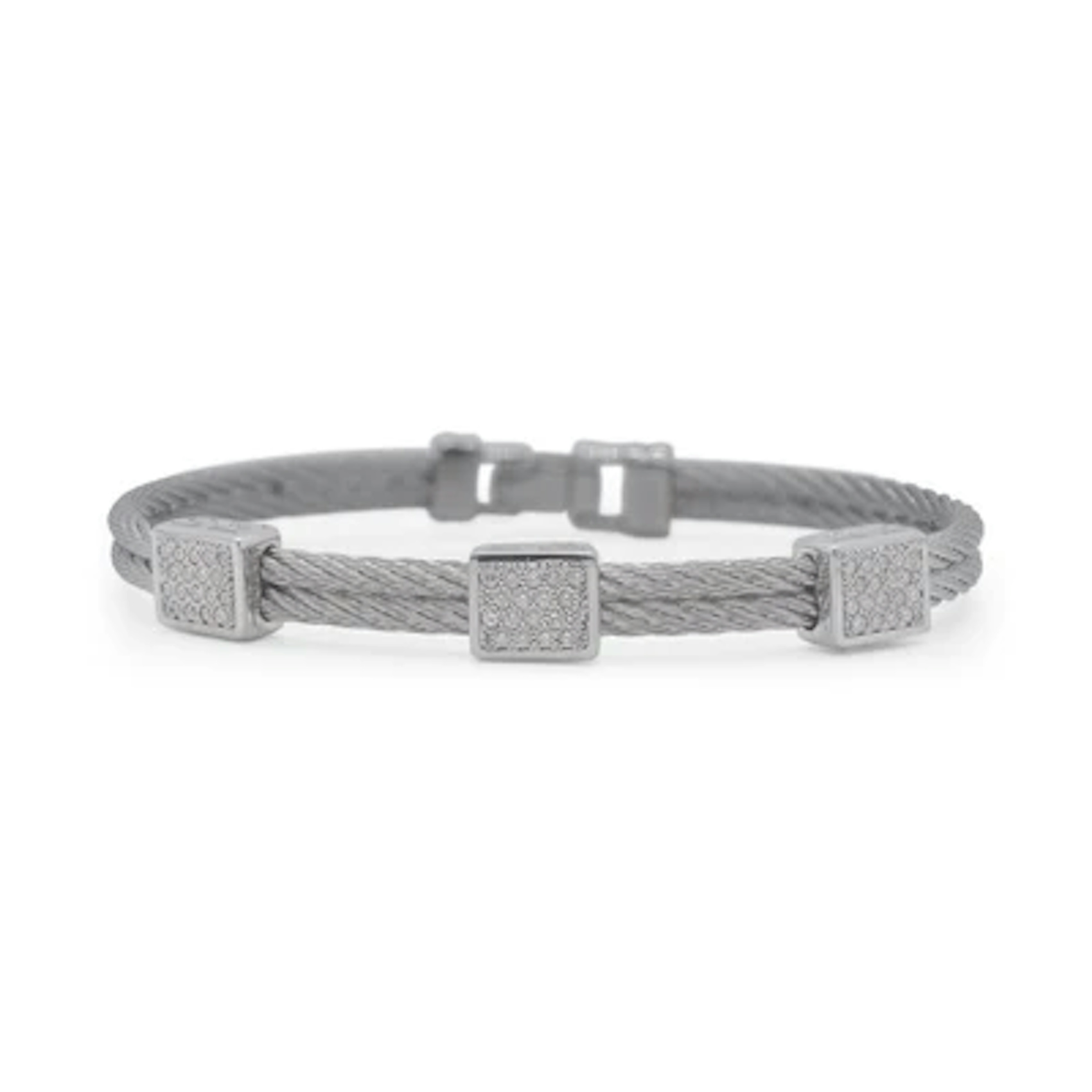Vertical 18K White Gold Classique Pave Diamond Grey 2-Row Bangle