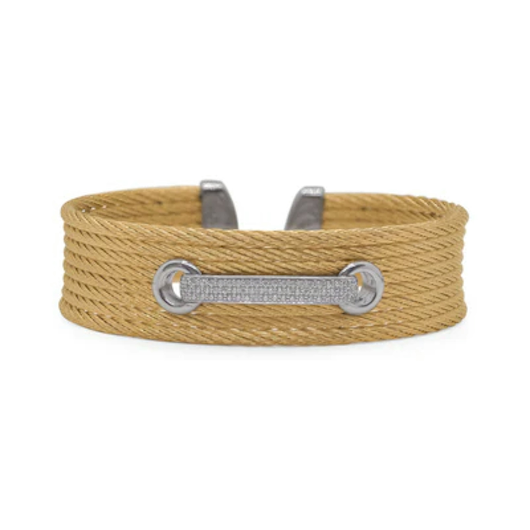Vertical Stainless Steel and 18K White Gold Classique Diamond Yellow Cable 8-Row Bangle
