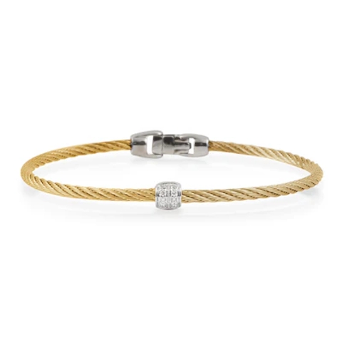 Vertical Stainelss Steel and 18K White Gold Classique Diamond Yellow Cable Bangle