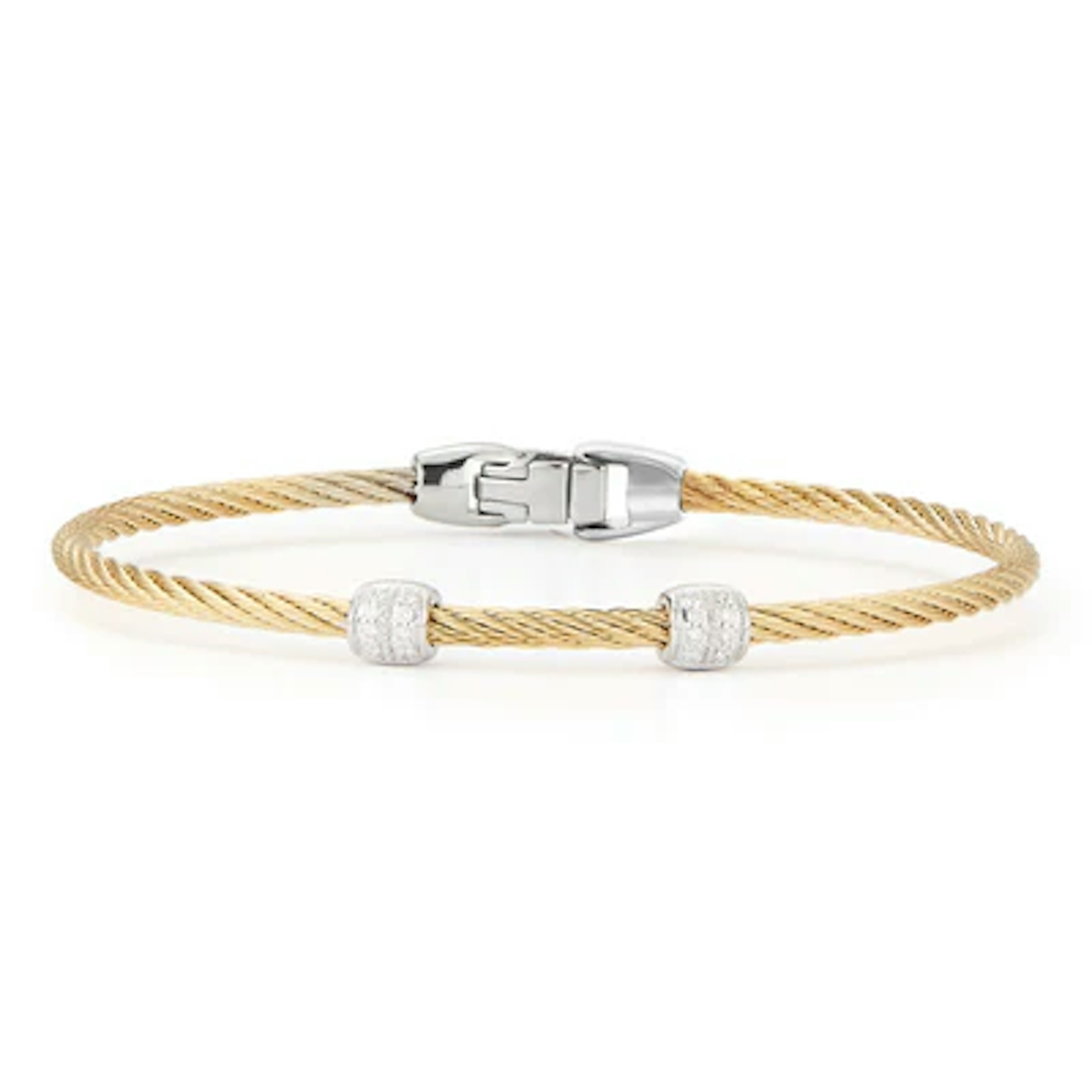 Vertical Stainelss Steel 18K White Gold Classique Diamond Yellow Cable Bangle