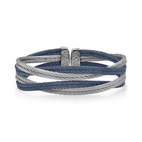 Vertical Stainless Steel Classique Blueberry and Grey Cable Bangle