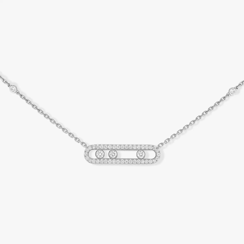 Vertical 18K White Gold Move Uno Diamond Baby Necklace