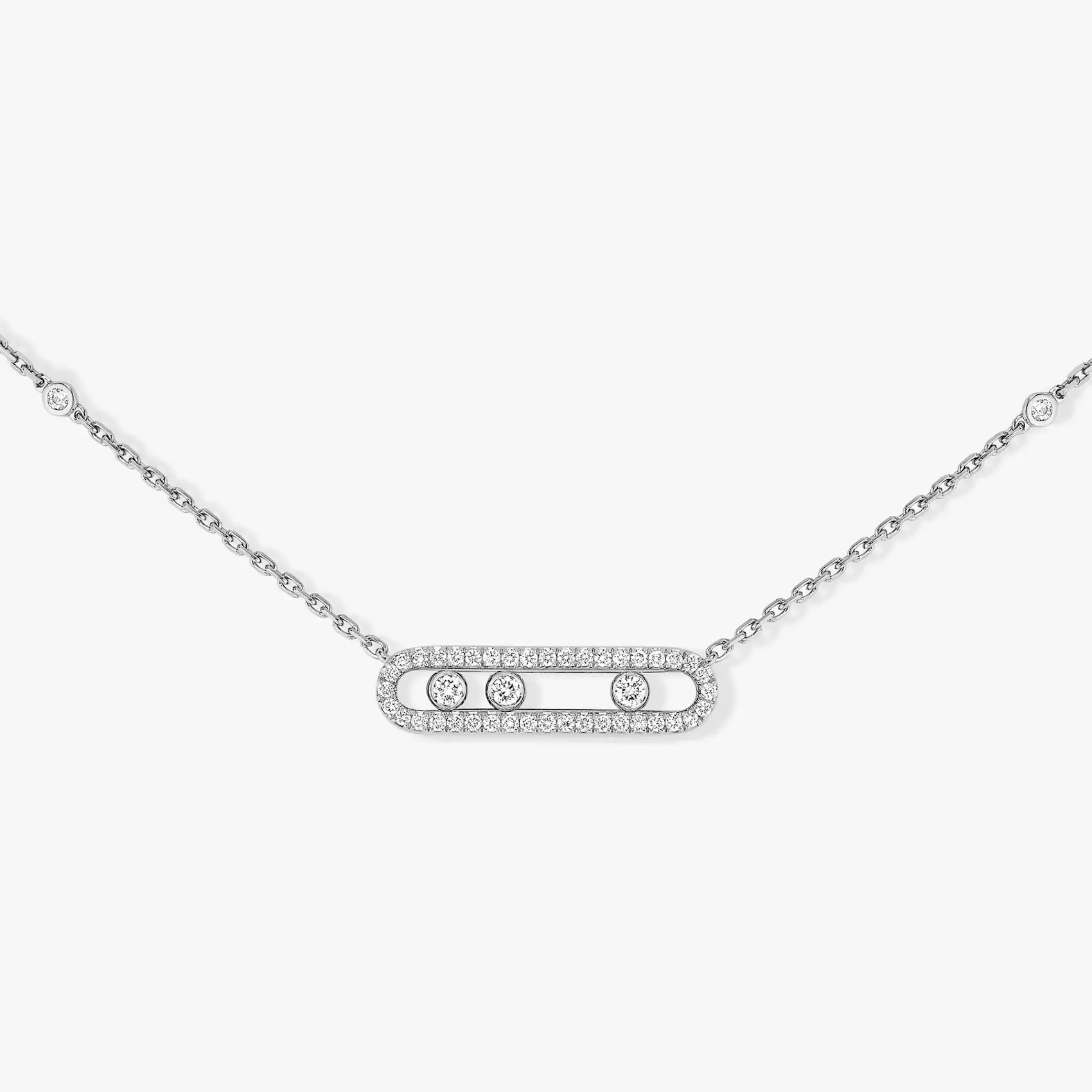 Vertical 18K White Gold Move Uno Diamond Baby Necklace