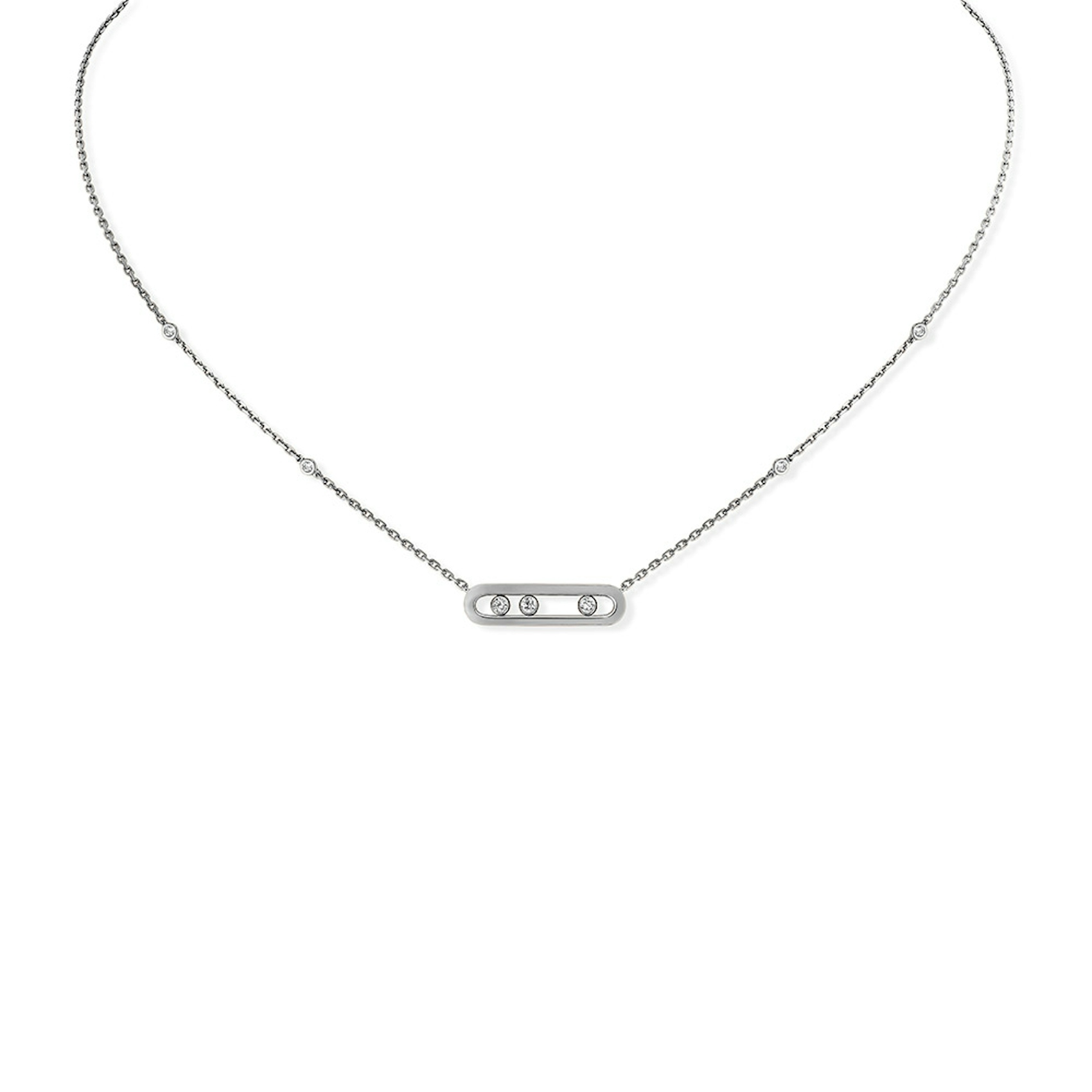 Vertical 18K White Gold Move Uno Diamond Baby Necklace
