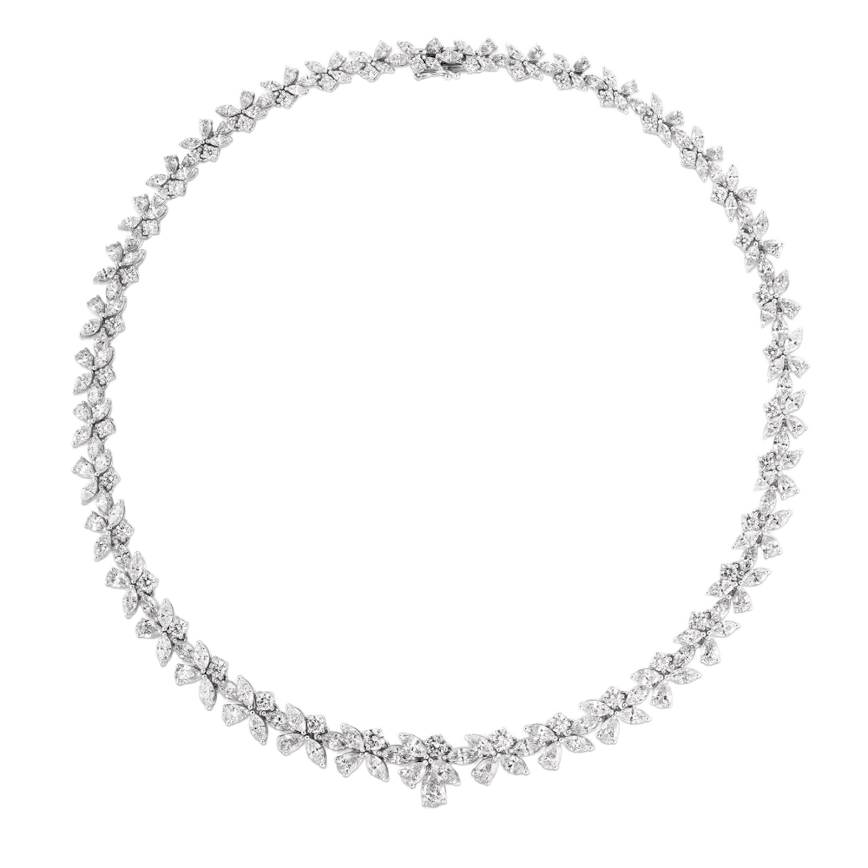 Vertical 18K White Gold Diamond Cluster Necklace