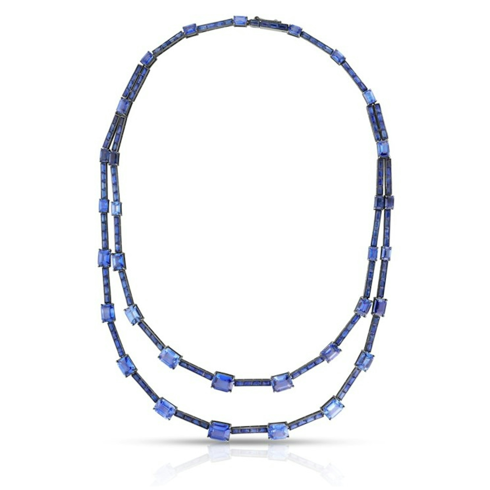 Vertical 18K White Gold and Black Rhodium Sapphire Two-Stand Necklace