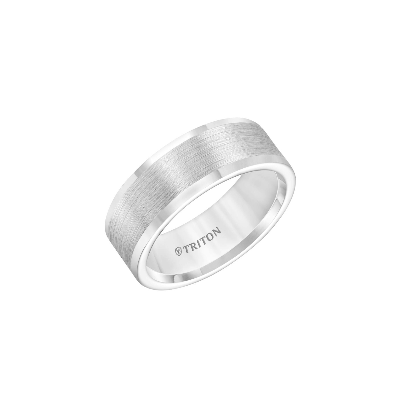 Vertical White Tungsten Roll Edge Satin Finish Flat Center Band