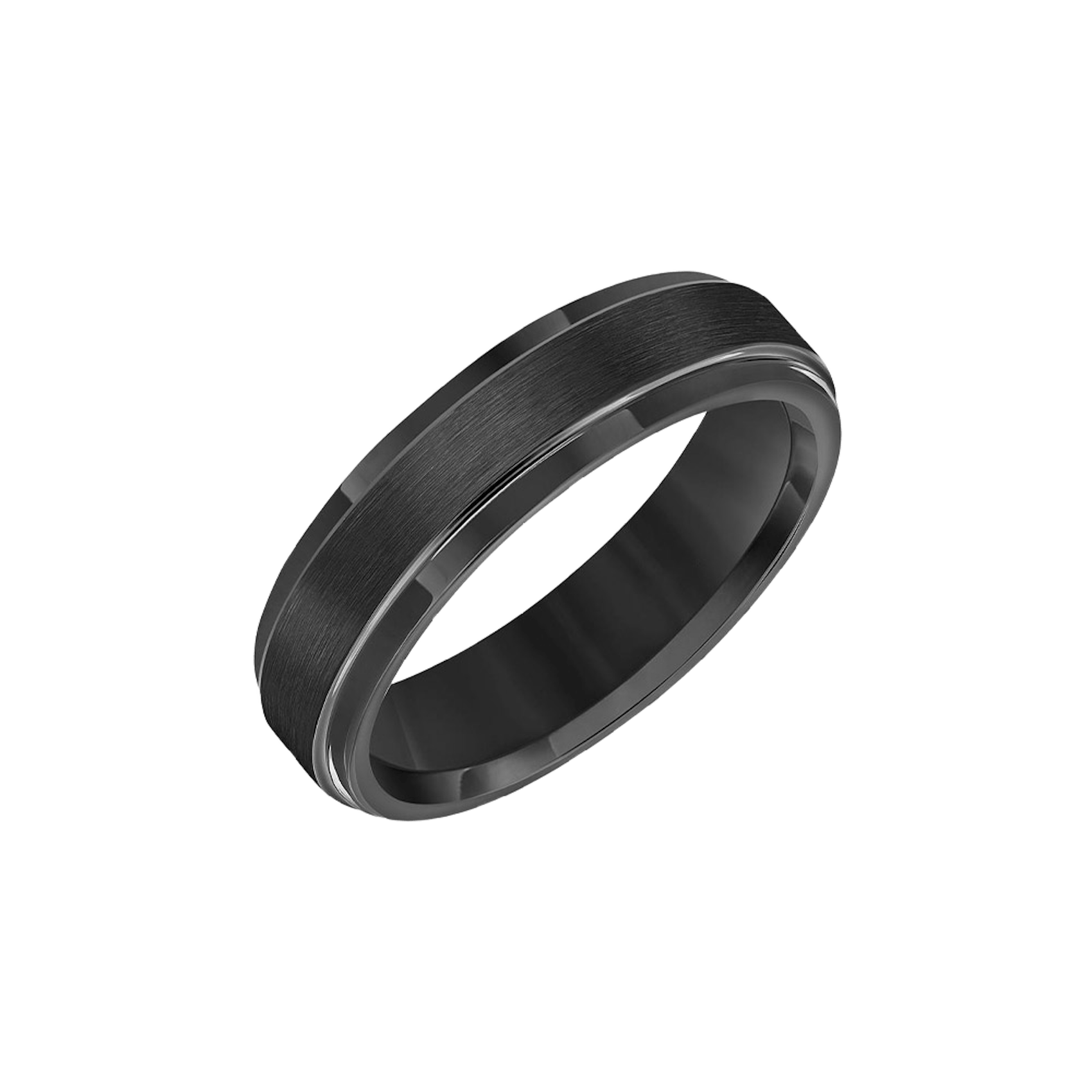 Vertical Black Tungsten Step Edge Satin Finish Band
