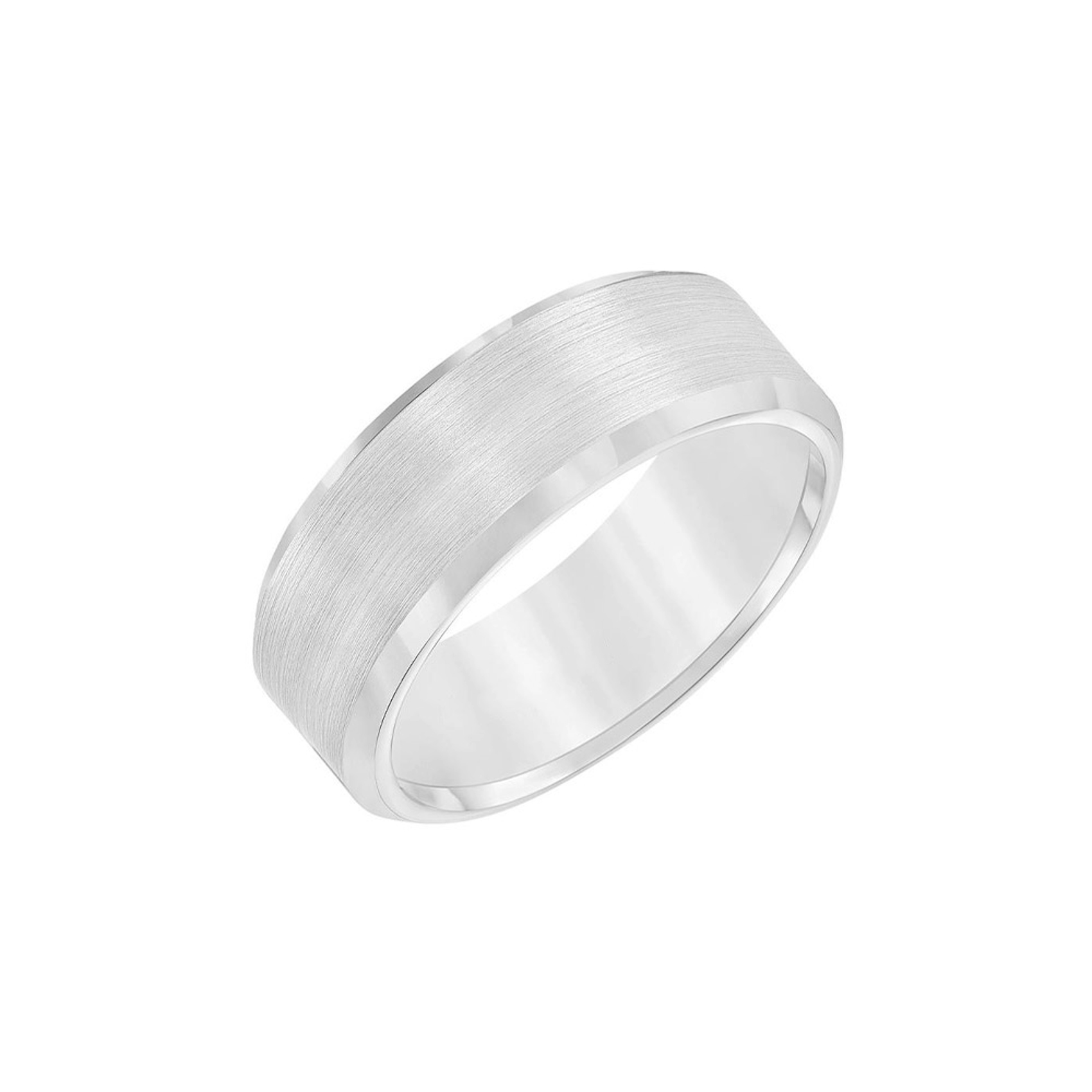 Vertical White Tungsten Bevel Edge Satin Center Band