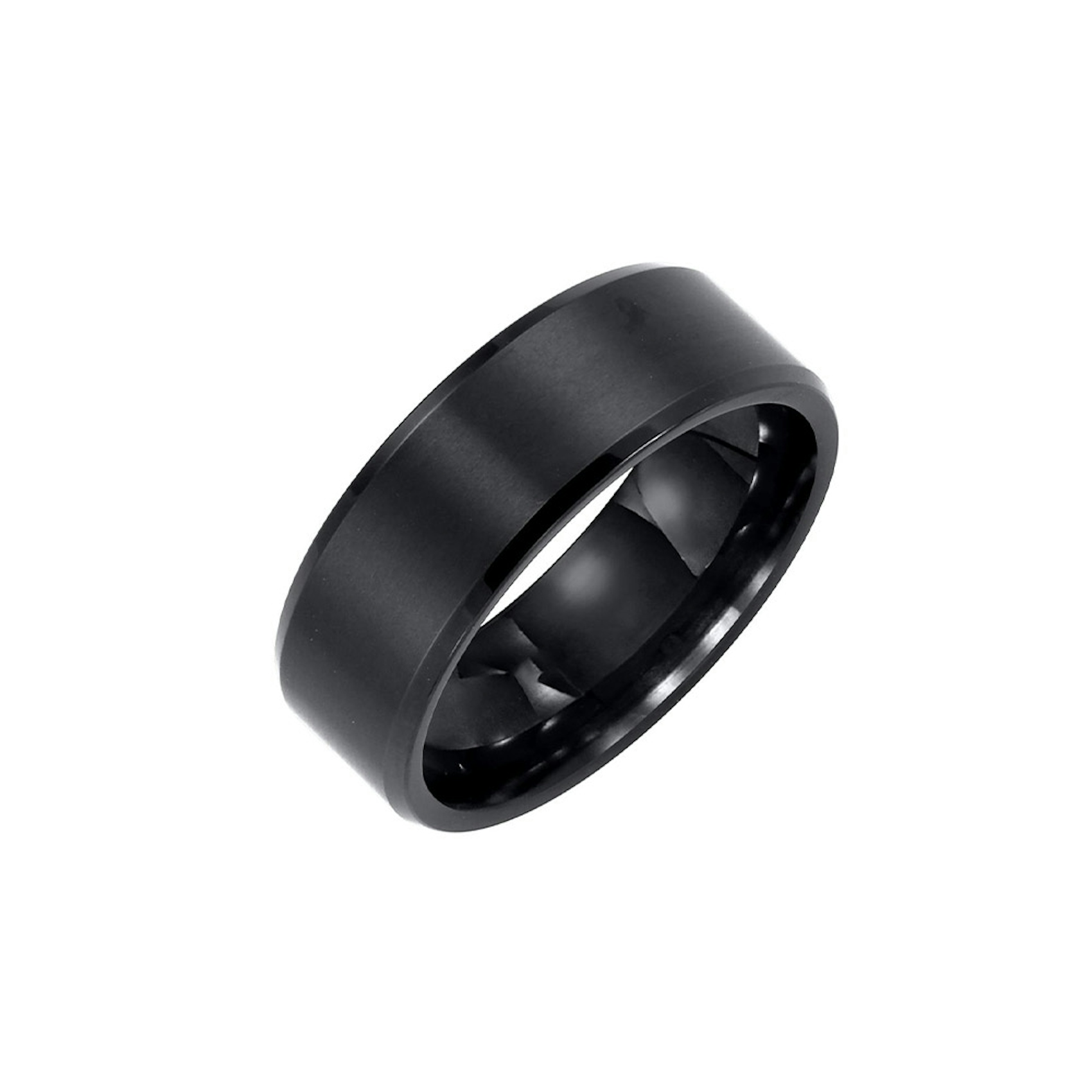Vertical Black Tungsten Bevel Edge Satin Center Band