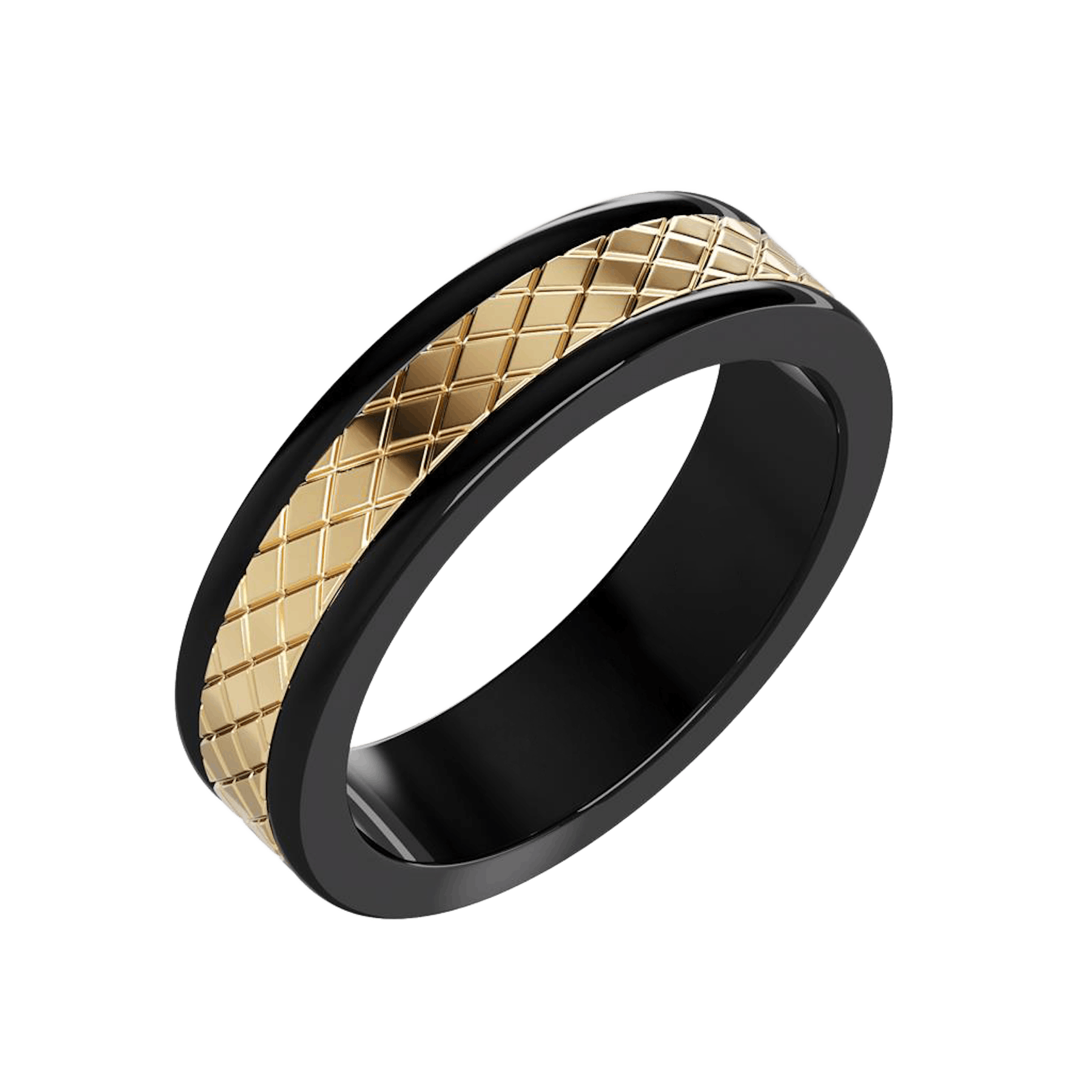 Vertical Black Tungsten and 14K Yellow Gold Satin Finish Round Edge Contemporary Band