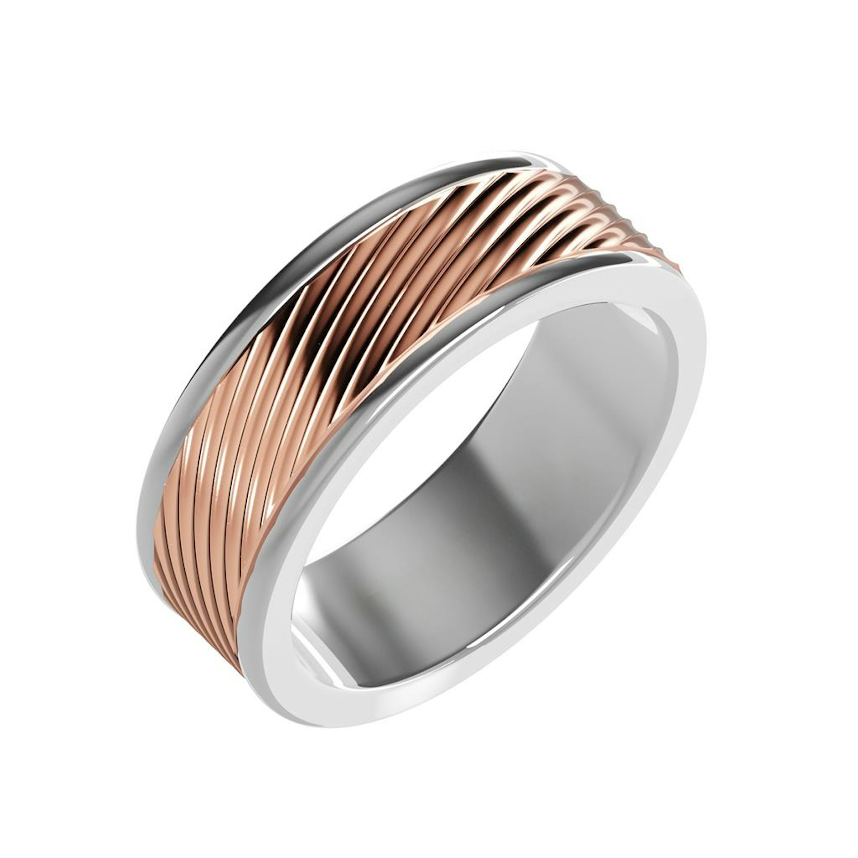 Vertical White Tungsten and 14K Yellow Gold Bright Finish Round Edge Contemporary Band