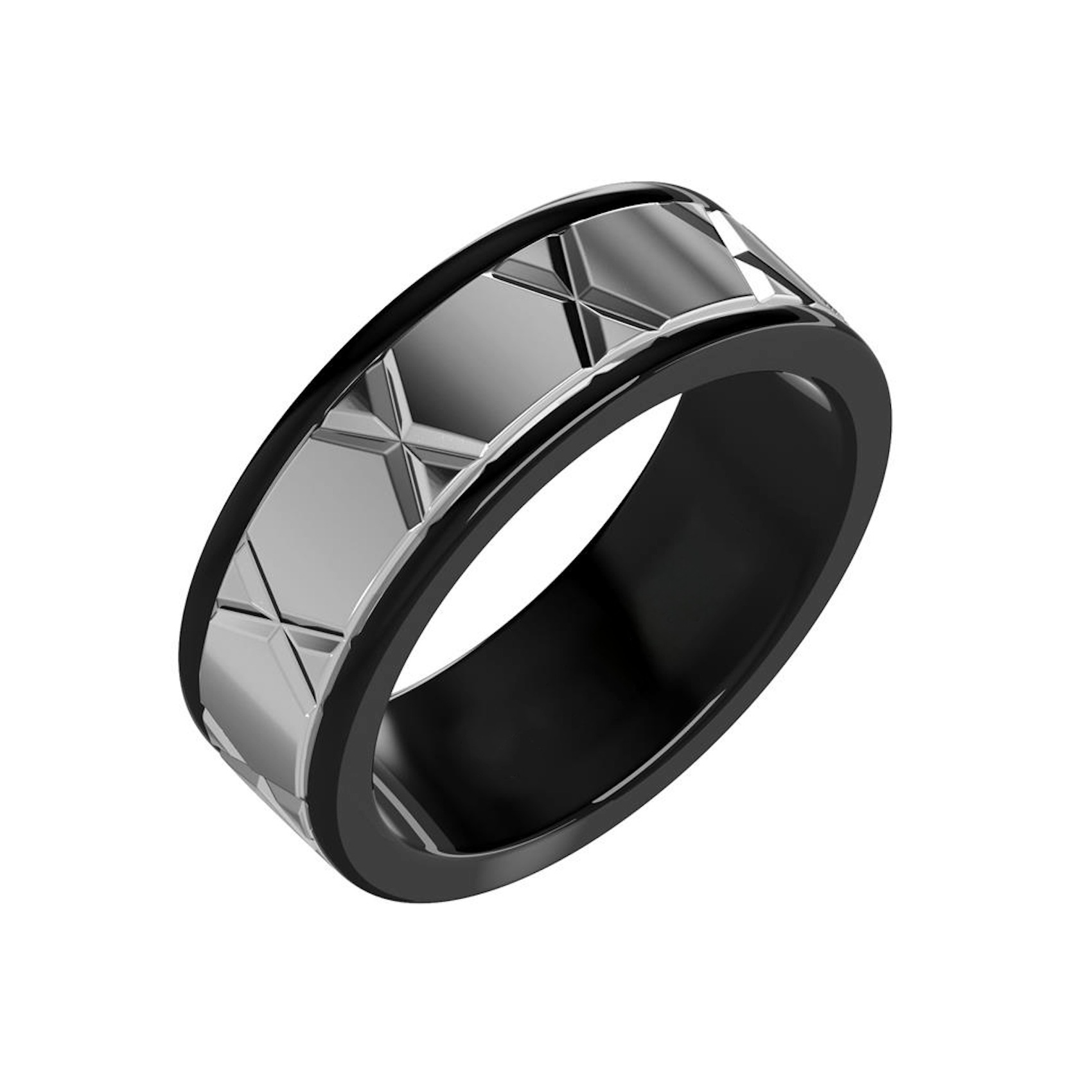 Vertical White Tungsten and 14K Rose Gold Satin Finish Round Edge Contemporary Band