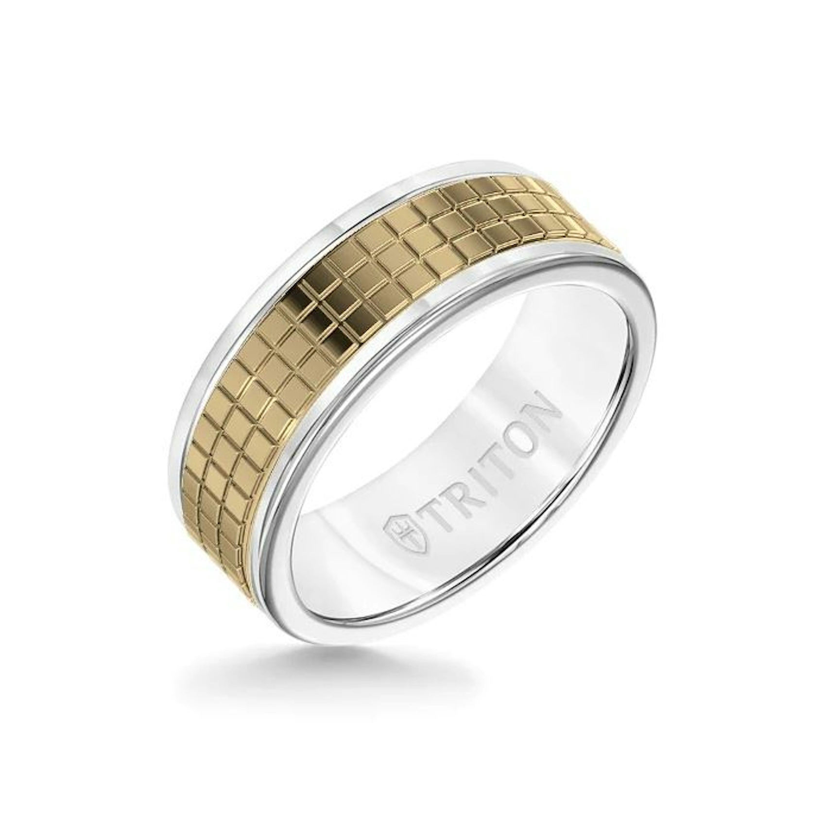 Vertical White Tungsten and 14K Yellow Gold Satin Finish Round Edge Contemporary Band