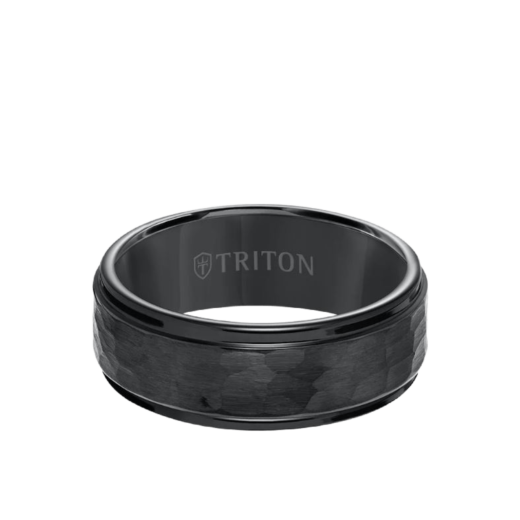 Vertical Black Tungsten Step Edge Hammered Center Band
