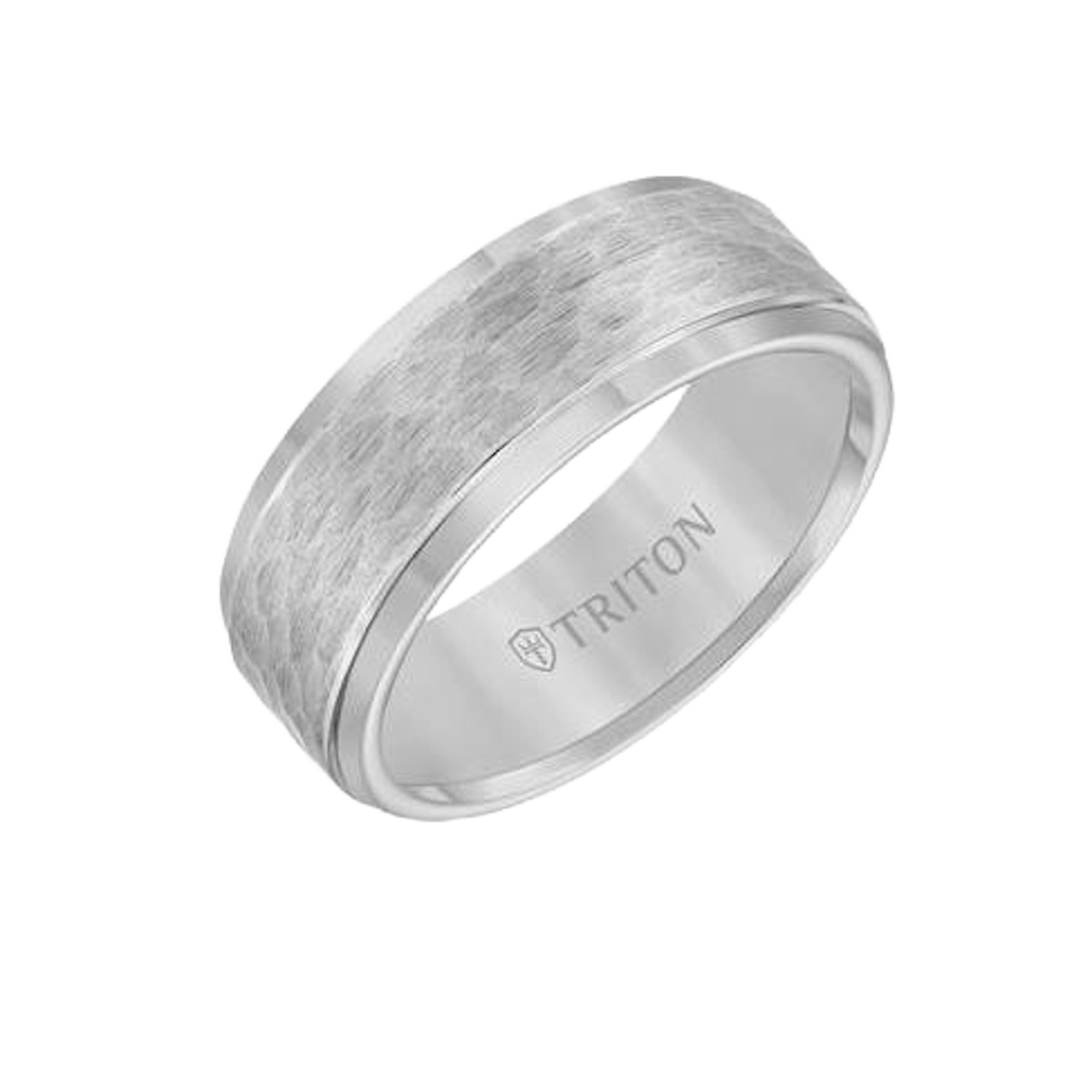 Vertical White Tungsten Step Edge Hammered Center Band
