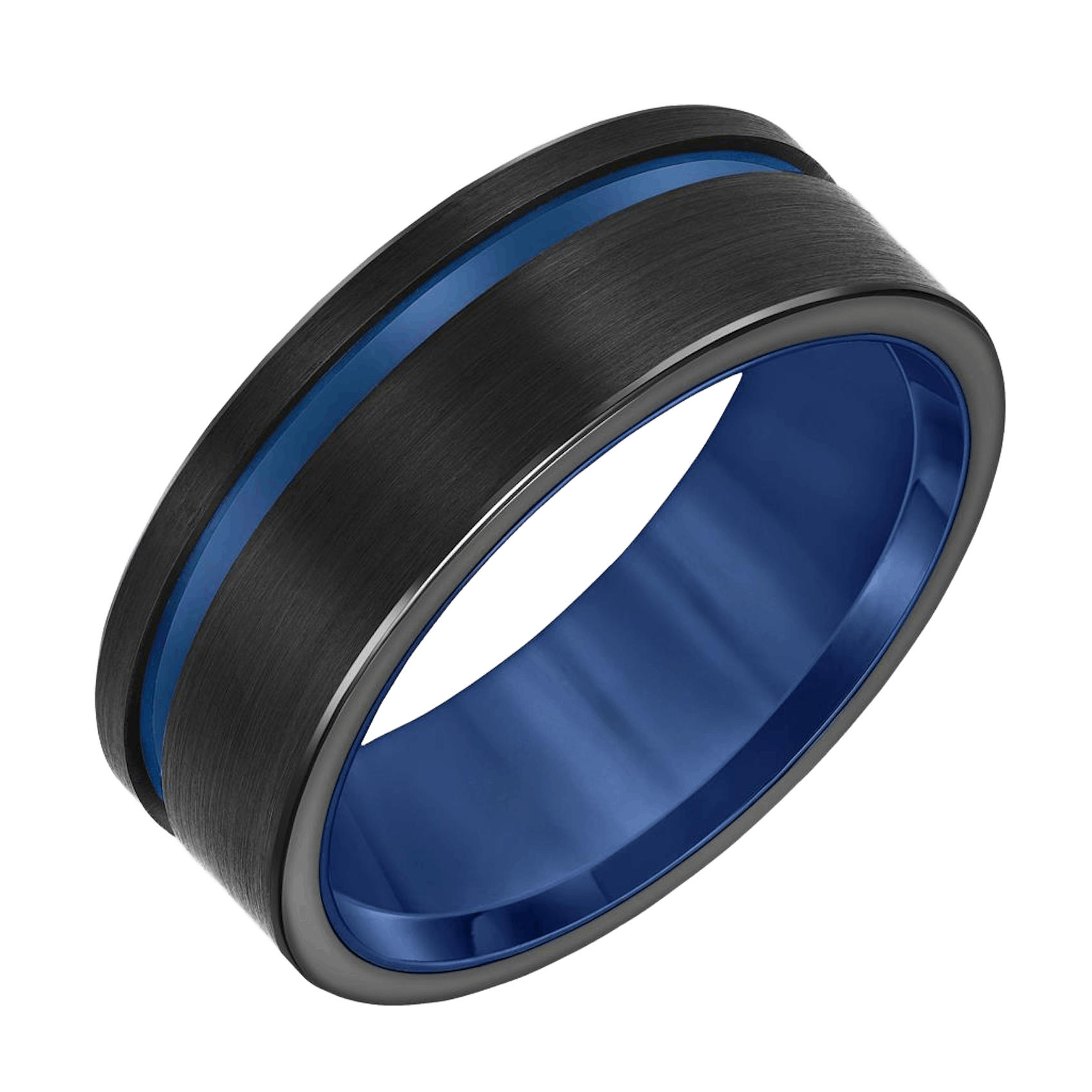 Vertical Blue and Black Tungsten Satin Finish Round Edge Contemporary Band