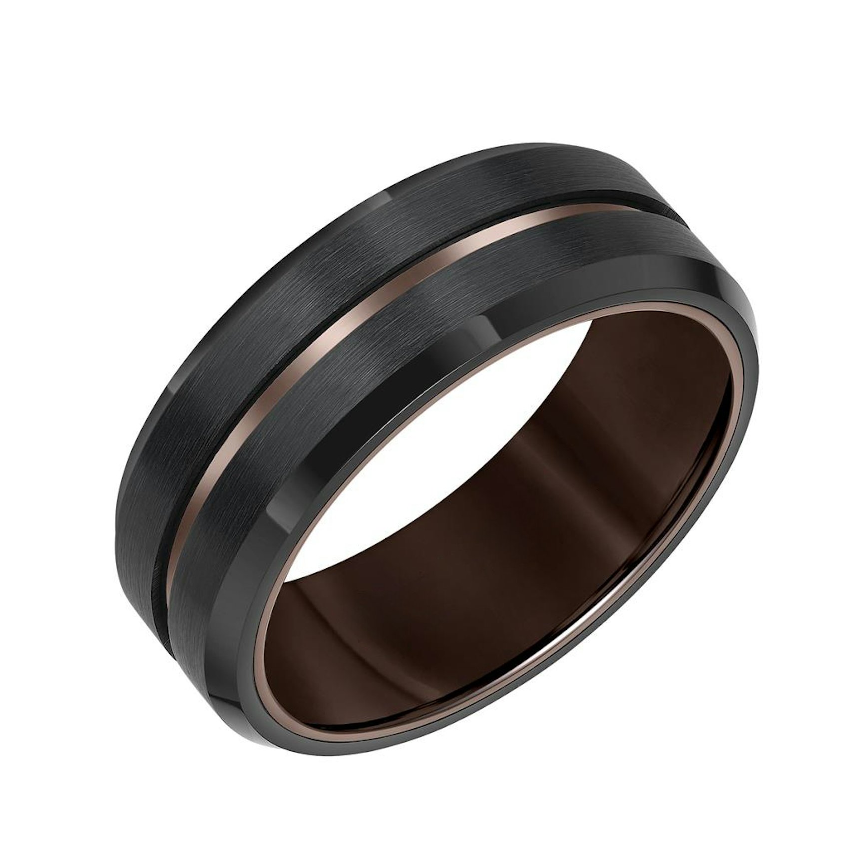 Vertical Brown and Black Tungsten Brushed Finish Step Edge Contemporary Band