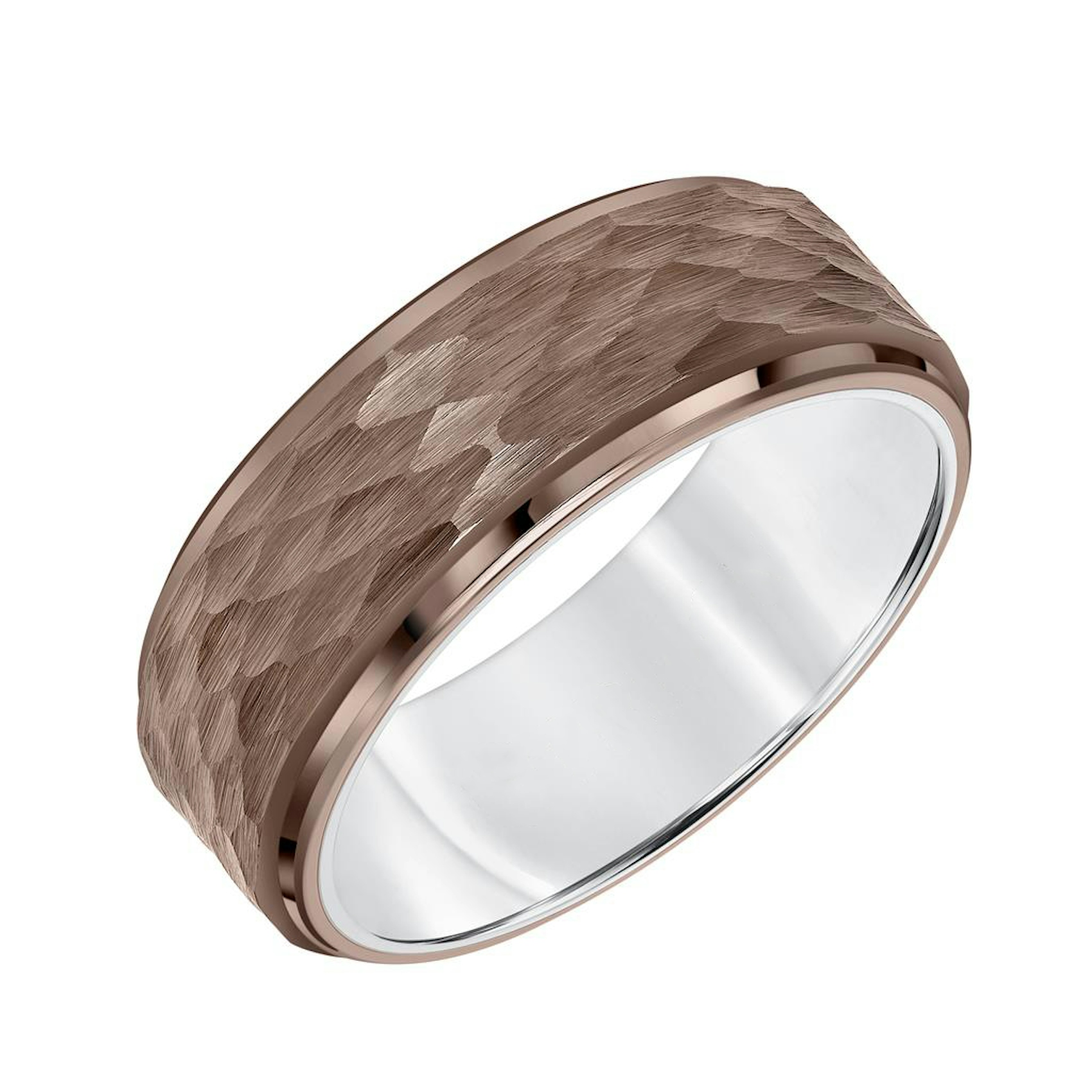 Vertical White and Brown Tungsten Hammered Finish Band