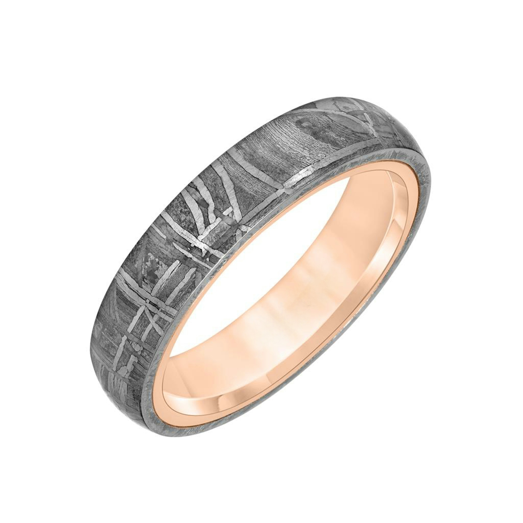 Vertical Meteorite and 14K Rose Gold Flat Edge Top Contemporary Band