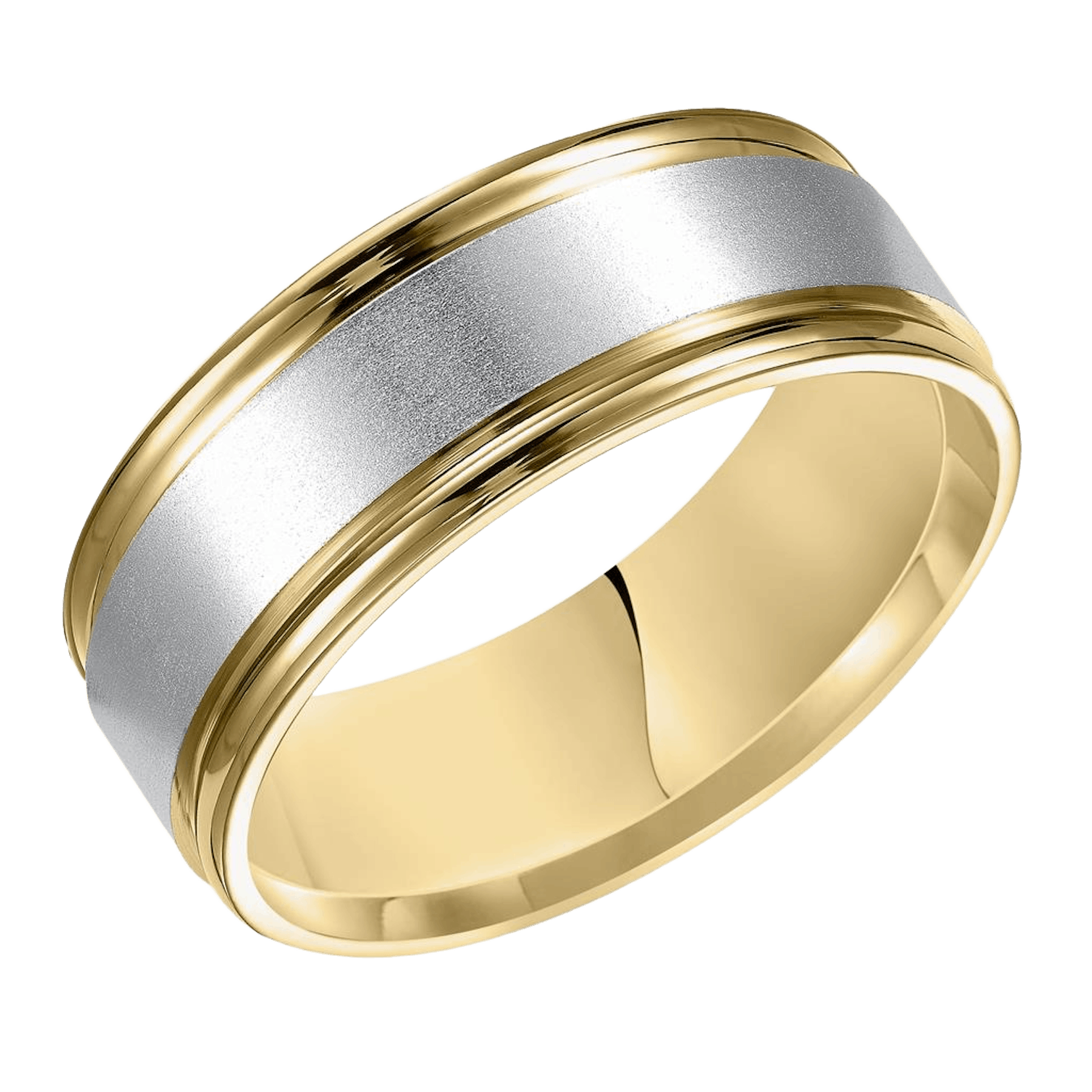 Vertical 14K Yellow and White Flat Round Edge Carved Band