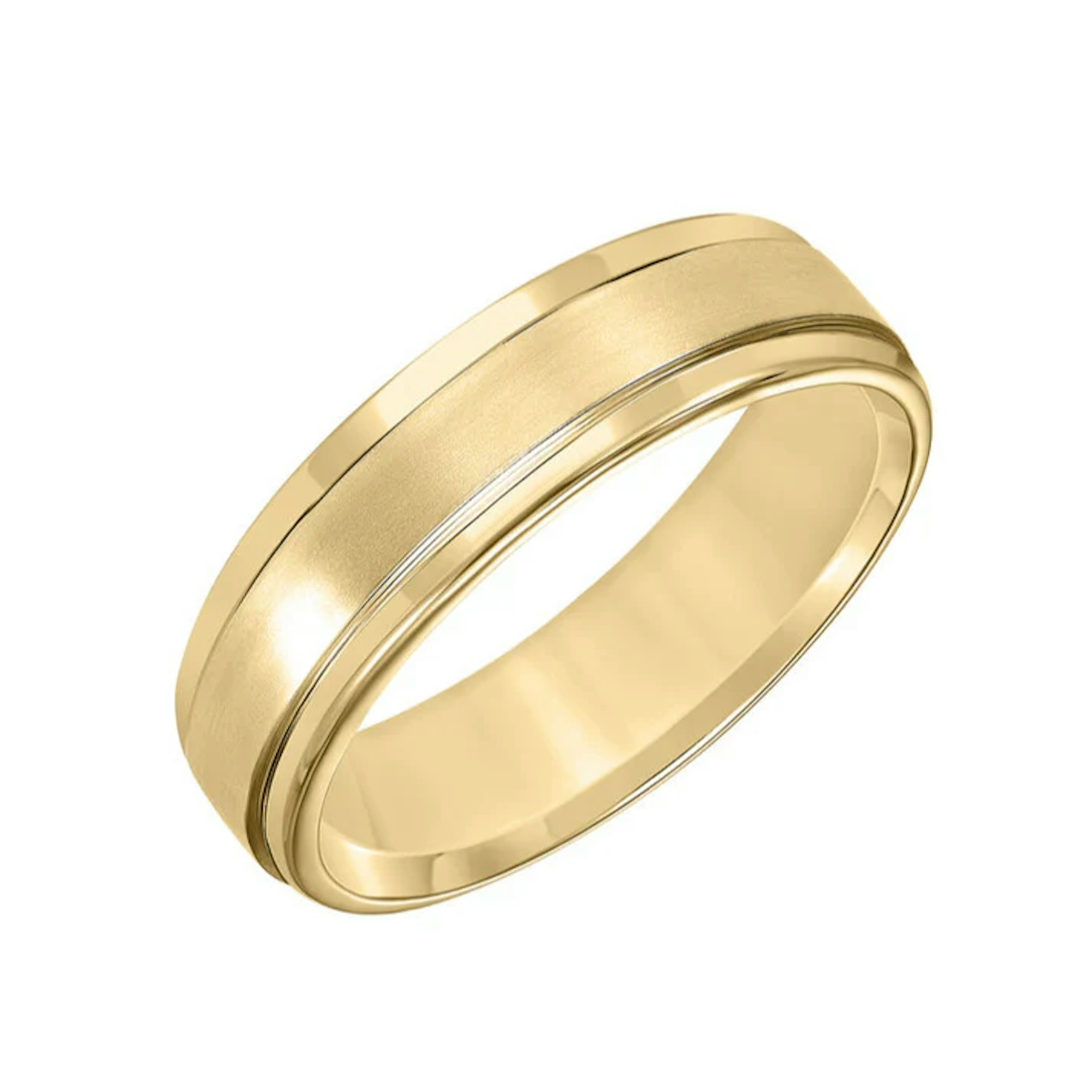 Vertical 14K Yellow Gold Flat Round Edge Carved Band