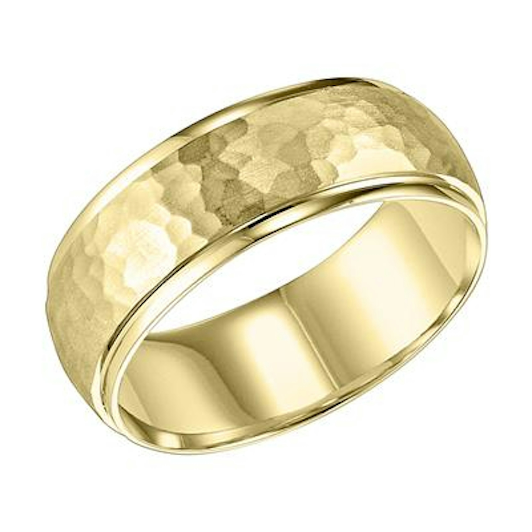 Vertical 14K Yellow Gold Low Dome Roll Edge Carved Band