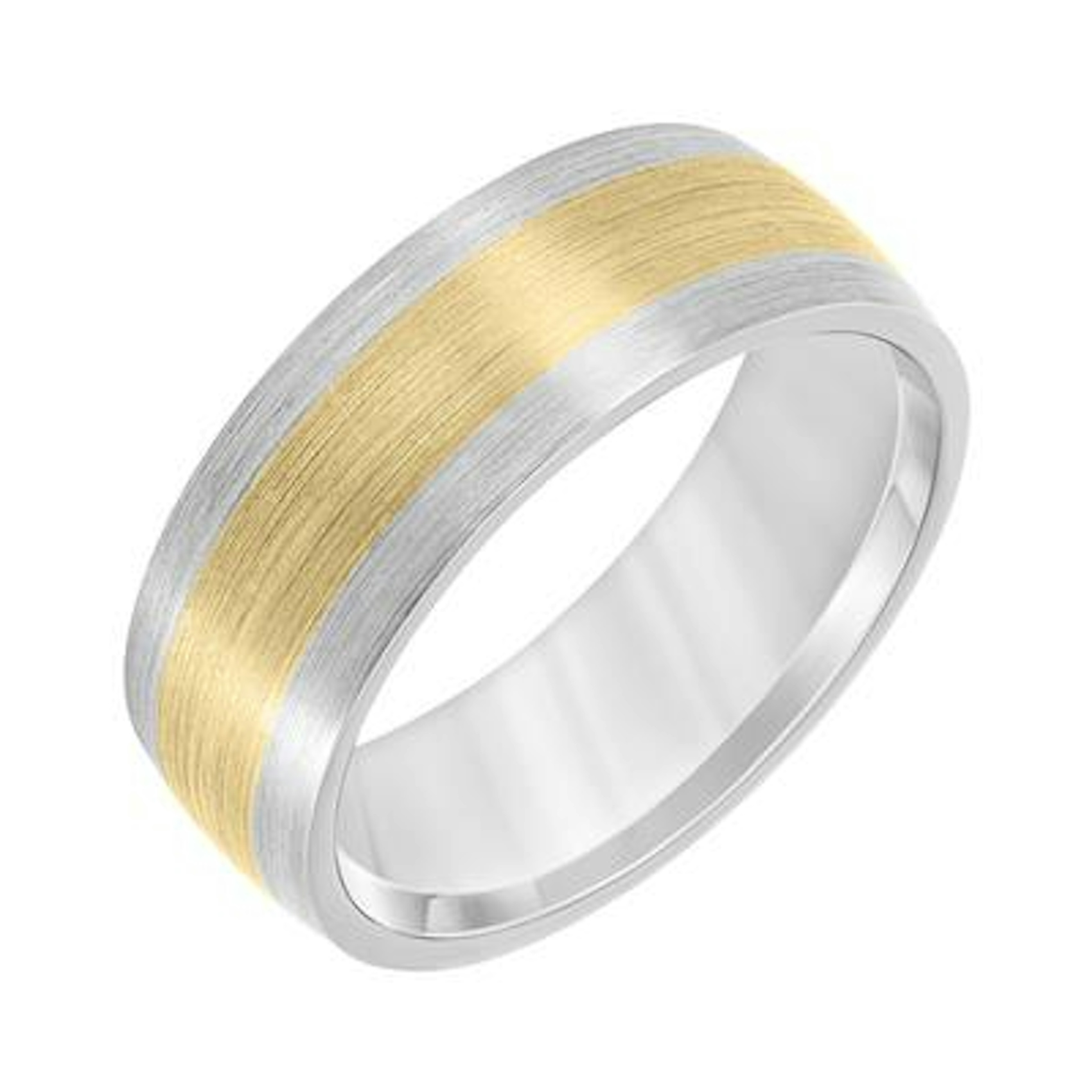 Vertical 14K White and Yellow Gold Dome Roll Edge Carved Band