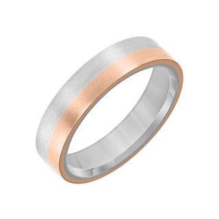 Vertical 14K White and Rose Gold Flat Round Edge Carved Band
