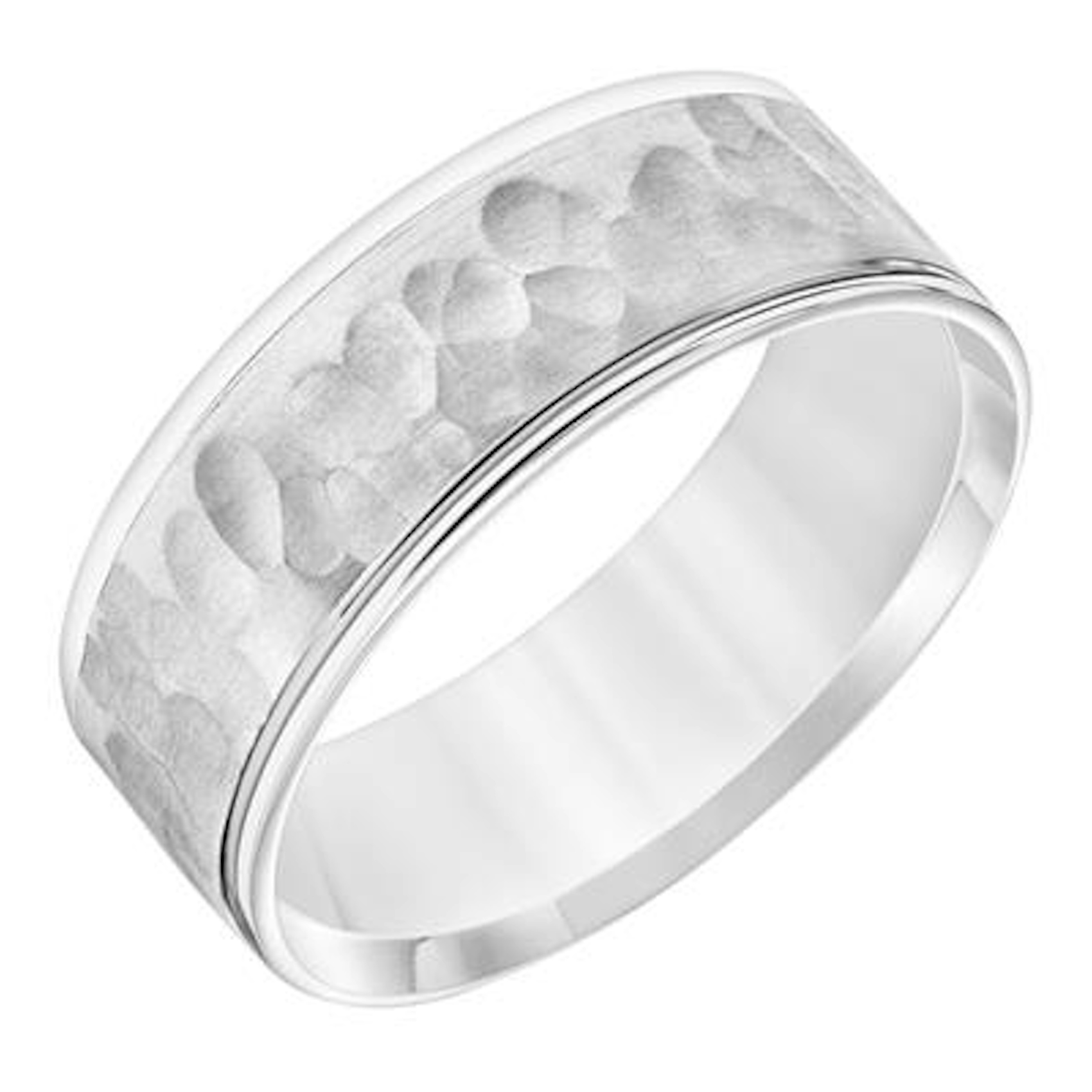 Vertical 14K White Gold Flat Round Edge Carved Band