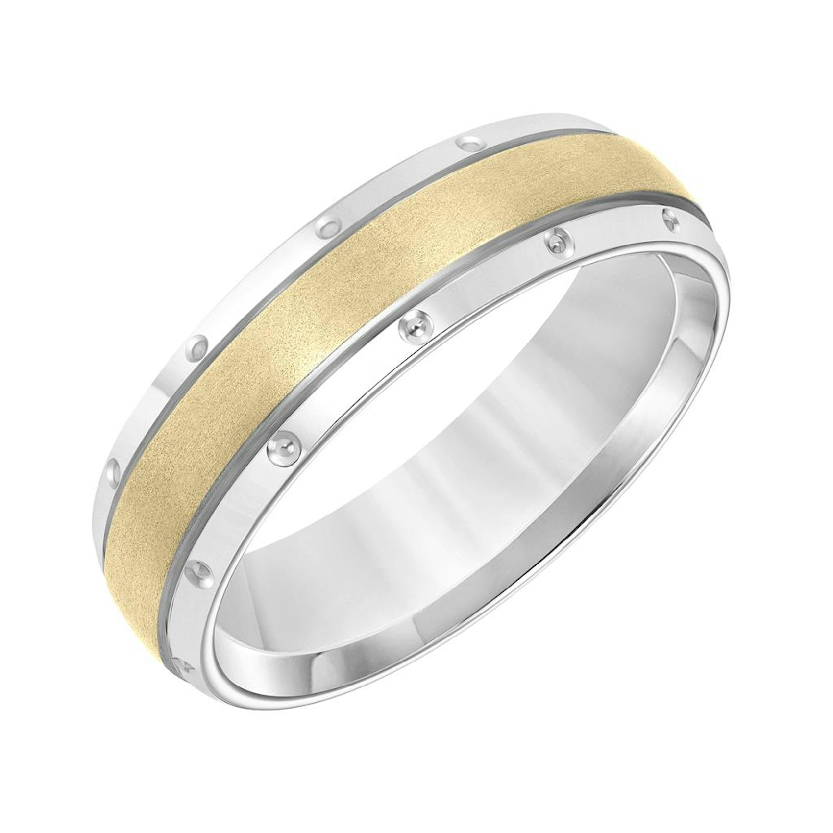 Vertical 14K White and Yellow Gold Low Dome Bevel Edge Carved Band