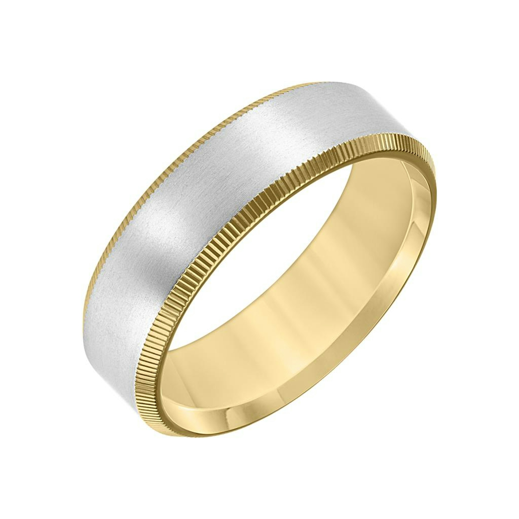Vertical 14K Yellow and White Gold Coinedge Carved Band
