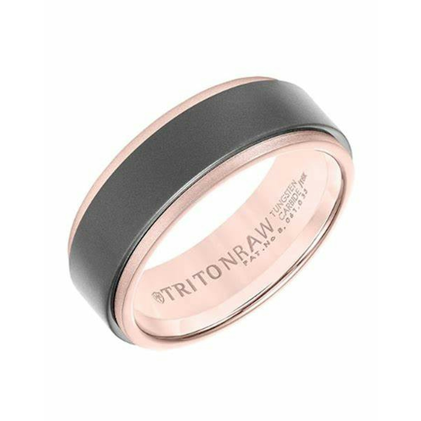 Vertical 18K Rose Gold and Grey Tungsten Matte Sandblasted Center and Step Edge Band
