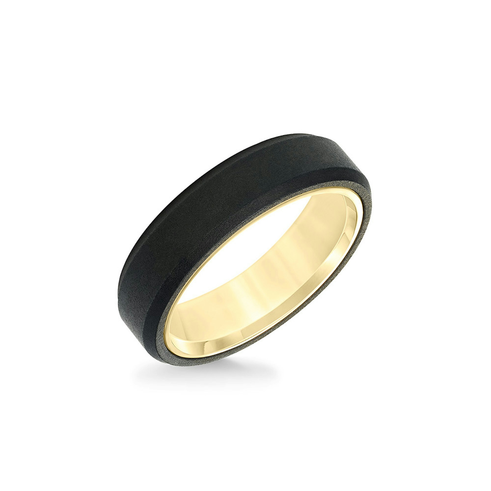 Vertical 14K Yellow Gold and Black Tungsten Bevel Edge Band