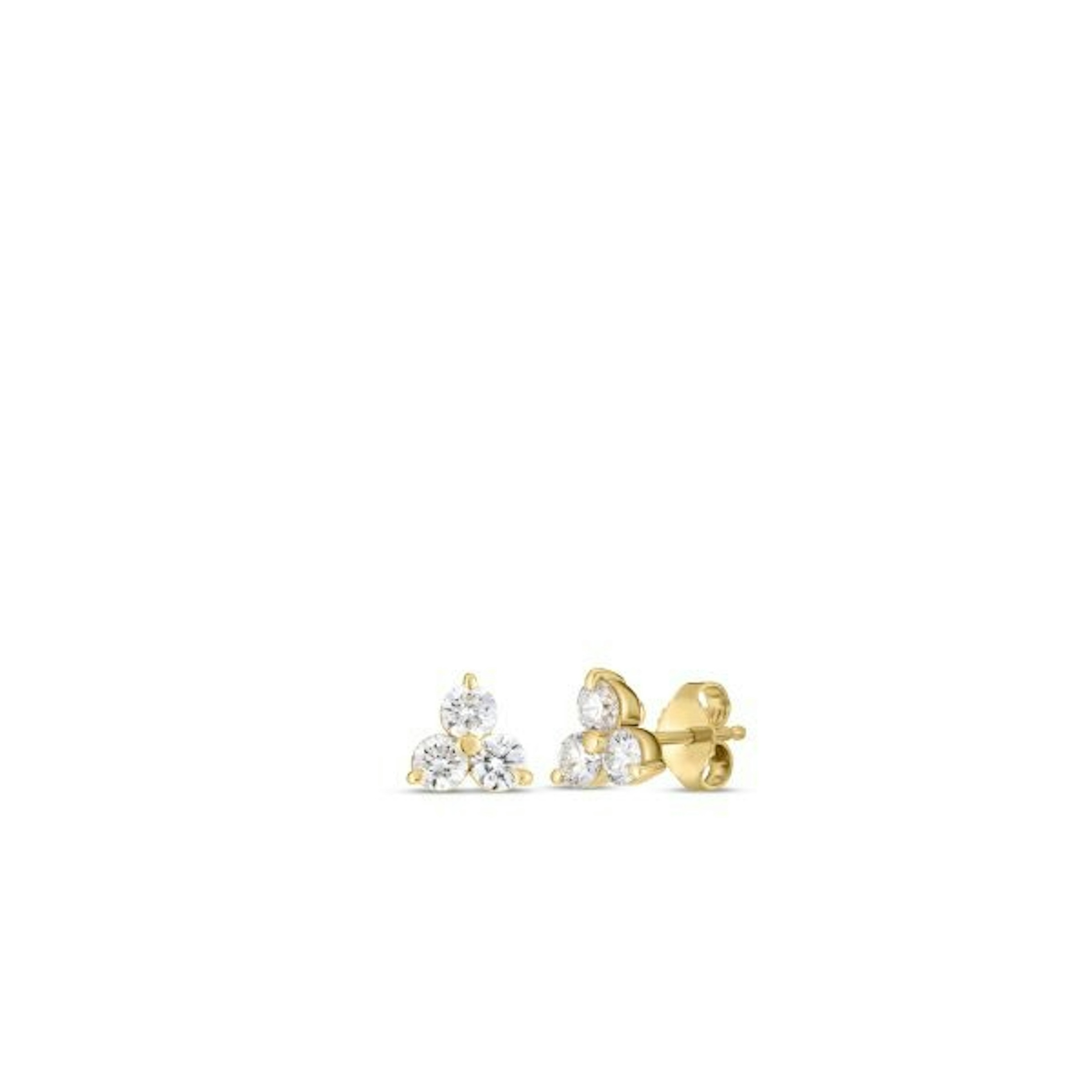 Vertical 18K Yellow Gold Classic Diamond Three Stone Cluster Studs