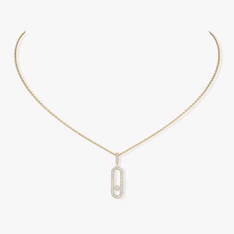 Vertical 18K Yellow Gold Move Uno Diamond Pave Pendant Necklace