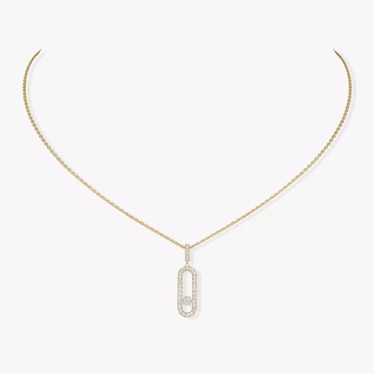 Vertical 18K Yellow Gold Move Uno Diamond Pave Pendant Necklace