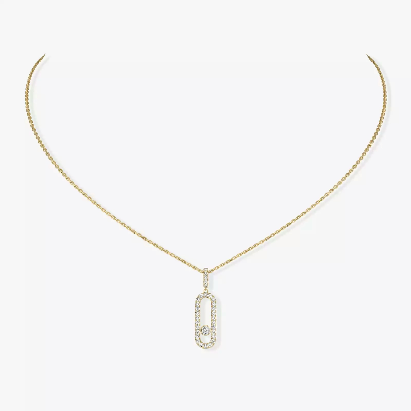 Vertical 18K Yellow Gold Move Uno Diamond Pave Pendant Necklace
