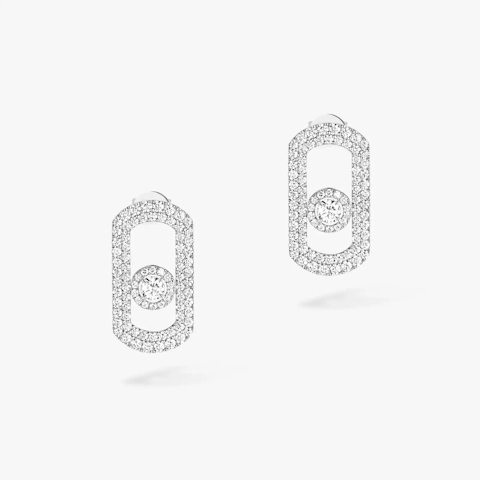 Vertical 18K White Gold Move Citizen Diamond Pave Earrings