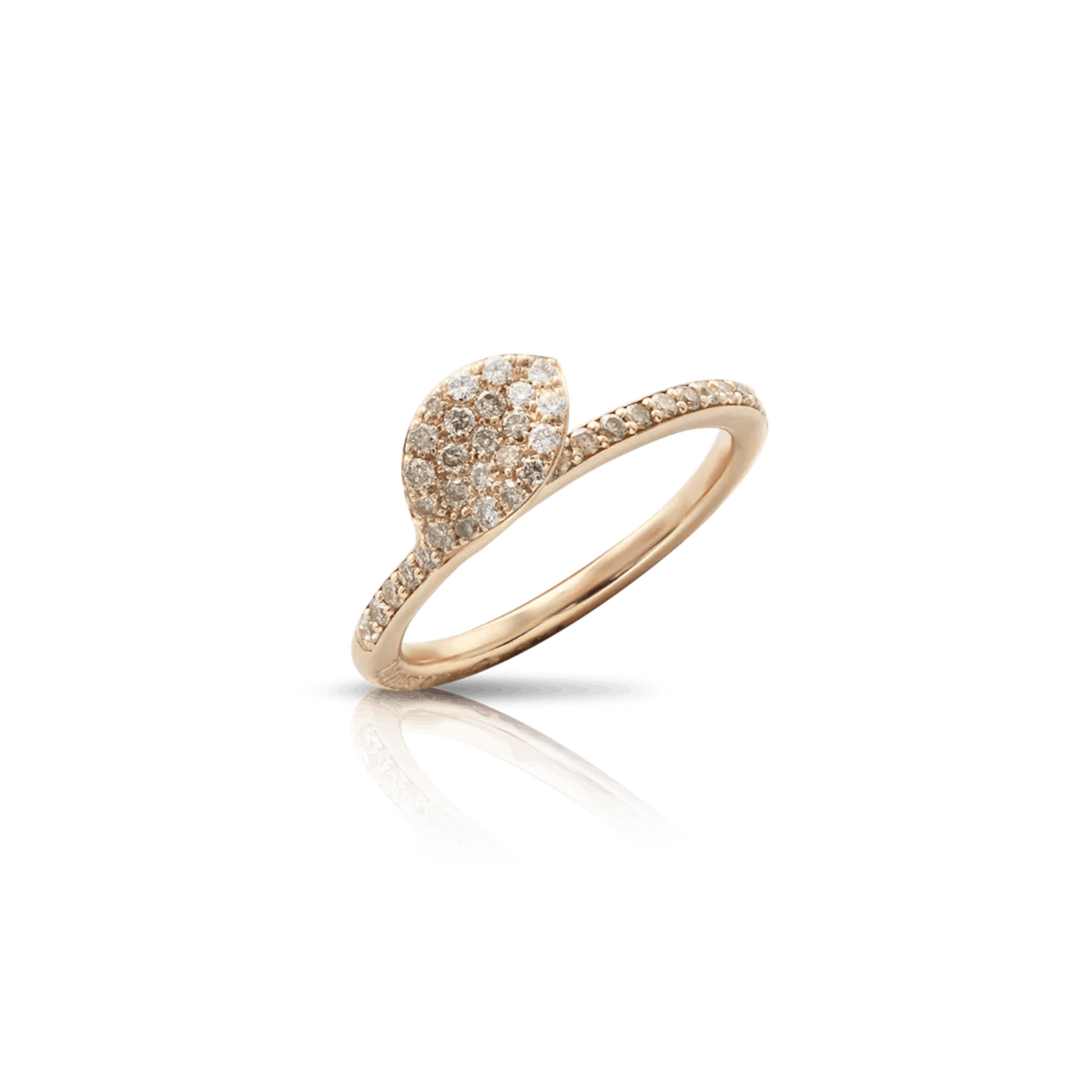 Vertical 18K Rose Gold Petit Garden White and Champagne Diamond Single Leaf Necklace
