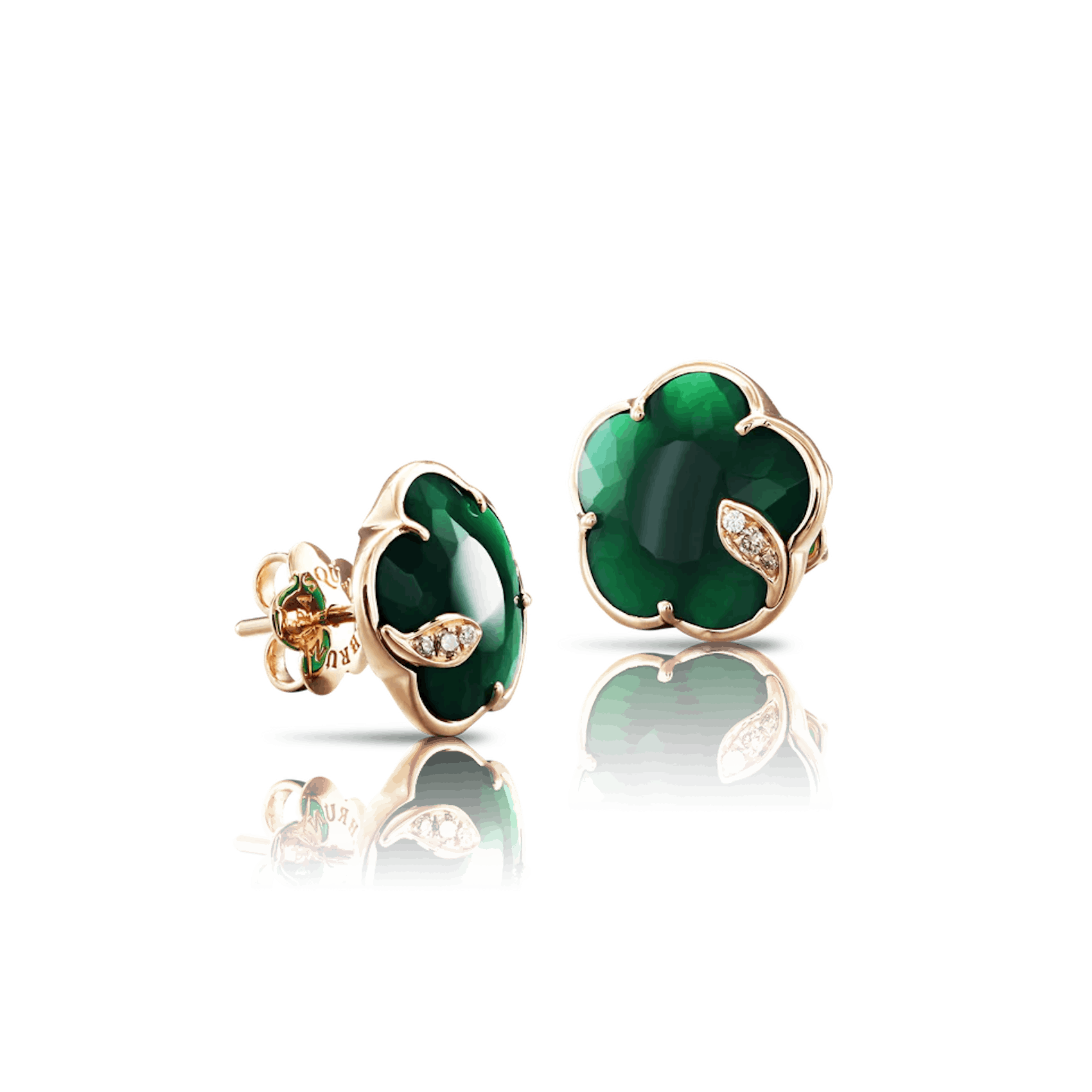 Vertical 18K Rose Gold Petit Joli Green Agate with White and Champagne Diamond Earrings