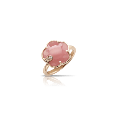Vertical 18K Rose Gold Petit Joli Pink Chalcedony with White and Champagne Diamonds Ring