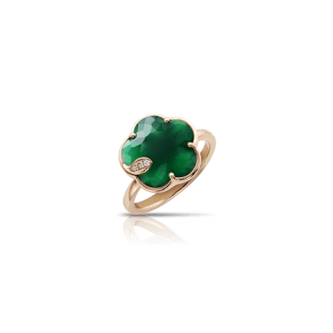 Vertical 18k Rose Gold Petite Joli Green Agate & Diamond Ring