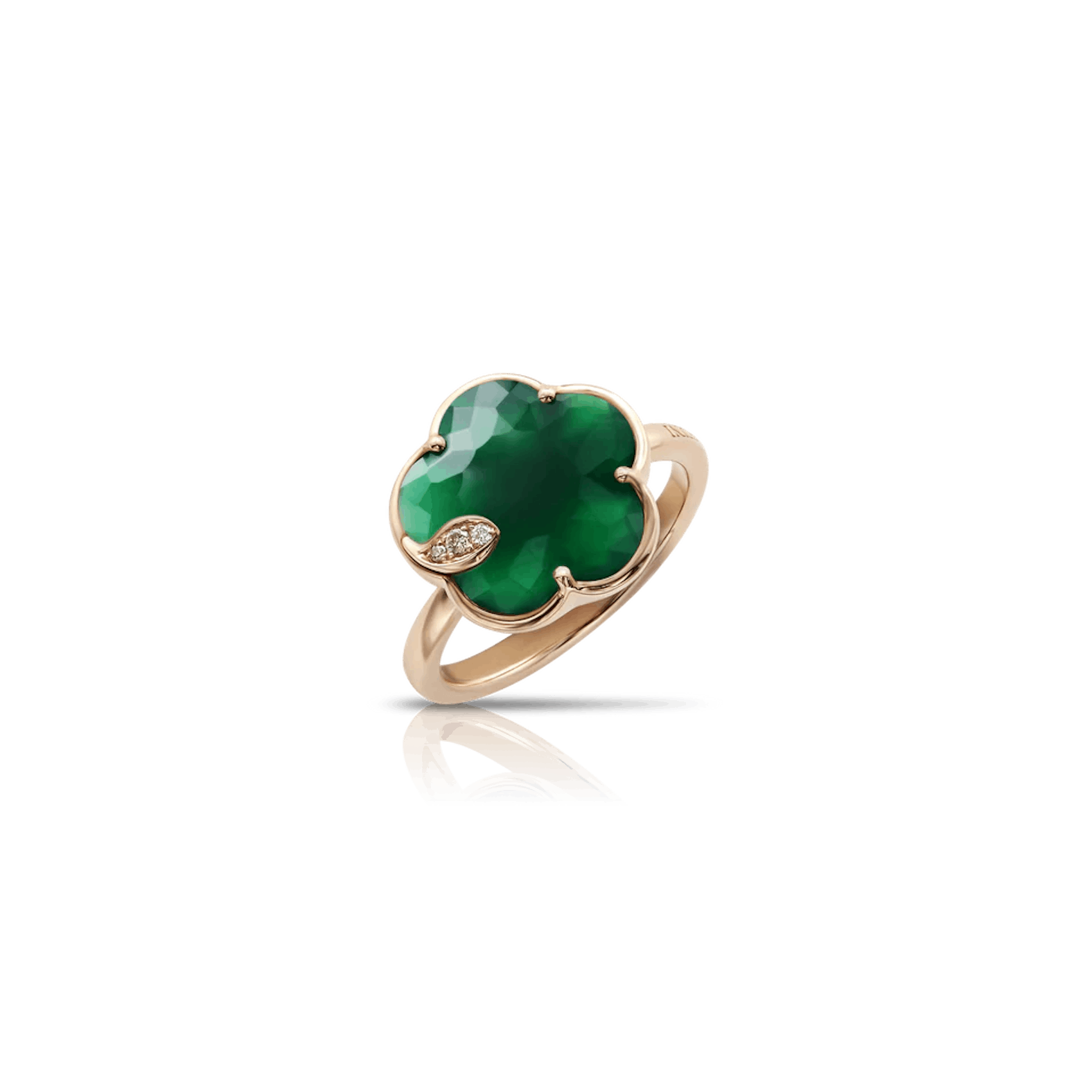 Vertical 18K Rose Gold Petit Joli Green Agate with White and Champagne Diamonds Ring