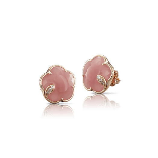 Vertical 18K Rose Gold Pink Chalcedony with White and Champagne Diamond Earrings