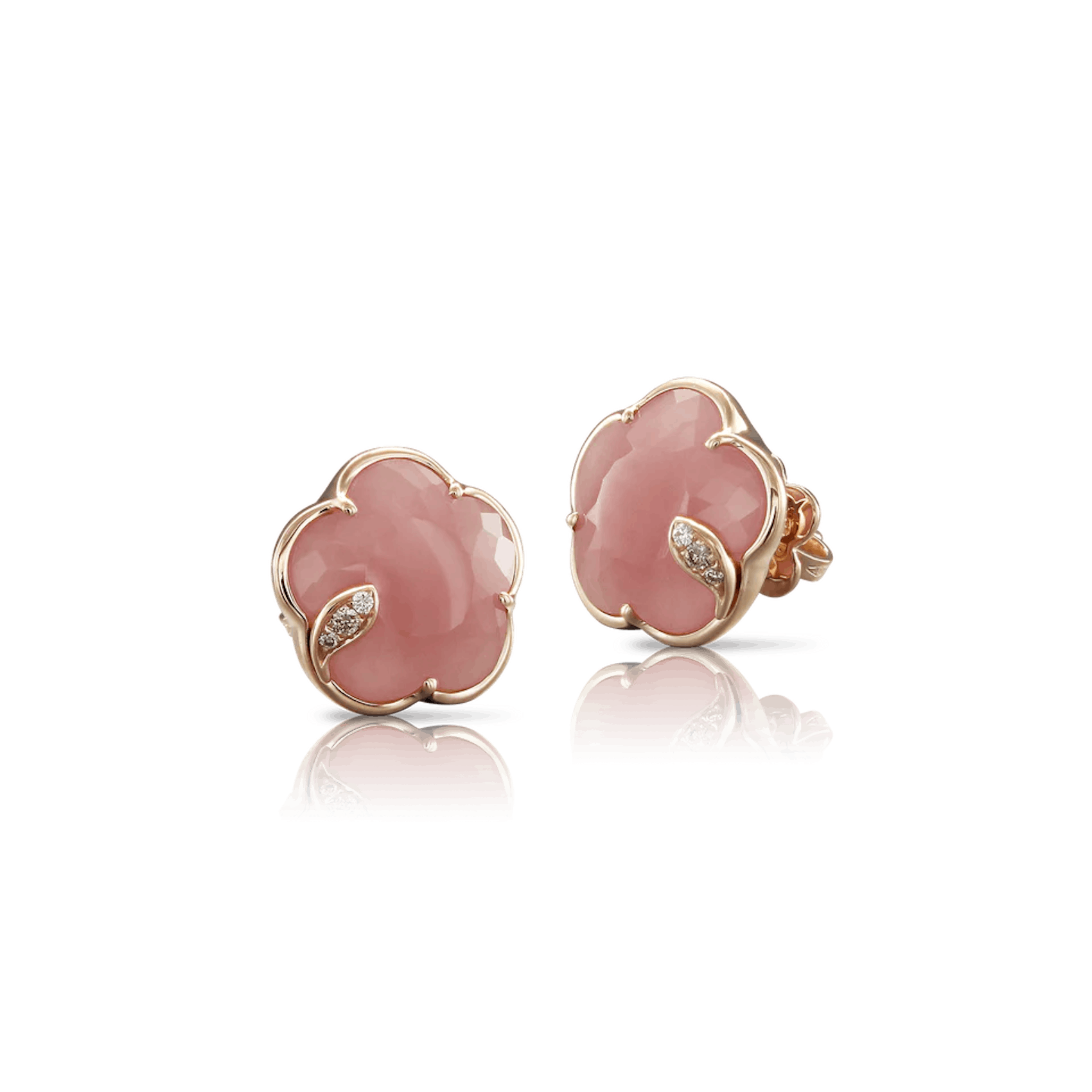 Vertical 18K Rose Gold Pink Chalcedony with White and Champagne Diamond Earrings