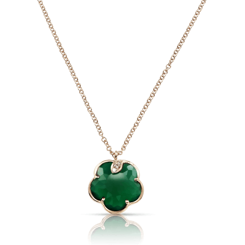 Vertical 18K Rose Gold Petit Joli Green Agate with White and Champagne Diamond Necklace